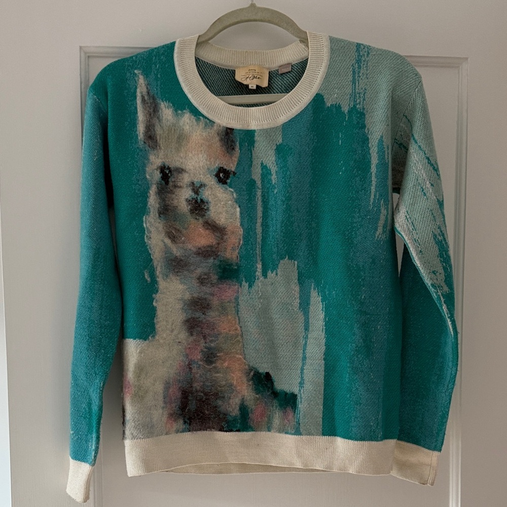 Anthropologie Teal and Cream Alpaca Sweater